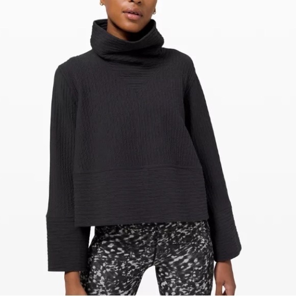 Lululemon Black Retreat Yourself Textured Cowl Neck Pullover M/L - Picture 1 of 6